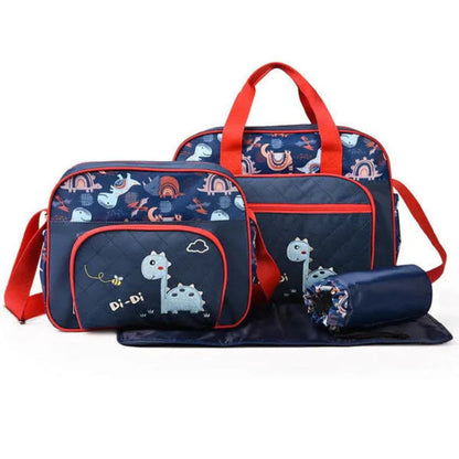 4-Piece Dino Diaper Bag Set – Functional for Moms on the Go
