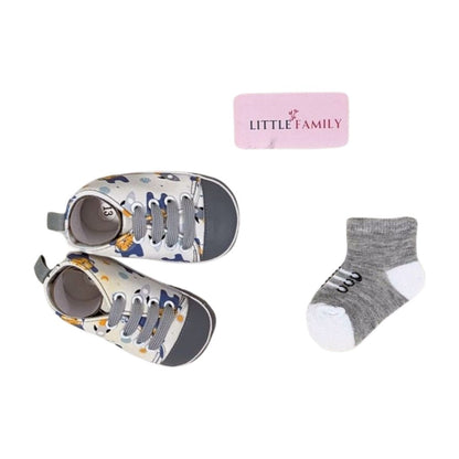 Baby Essentials White & Grey Sneakers with Matching Socks Set