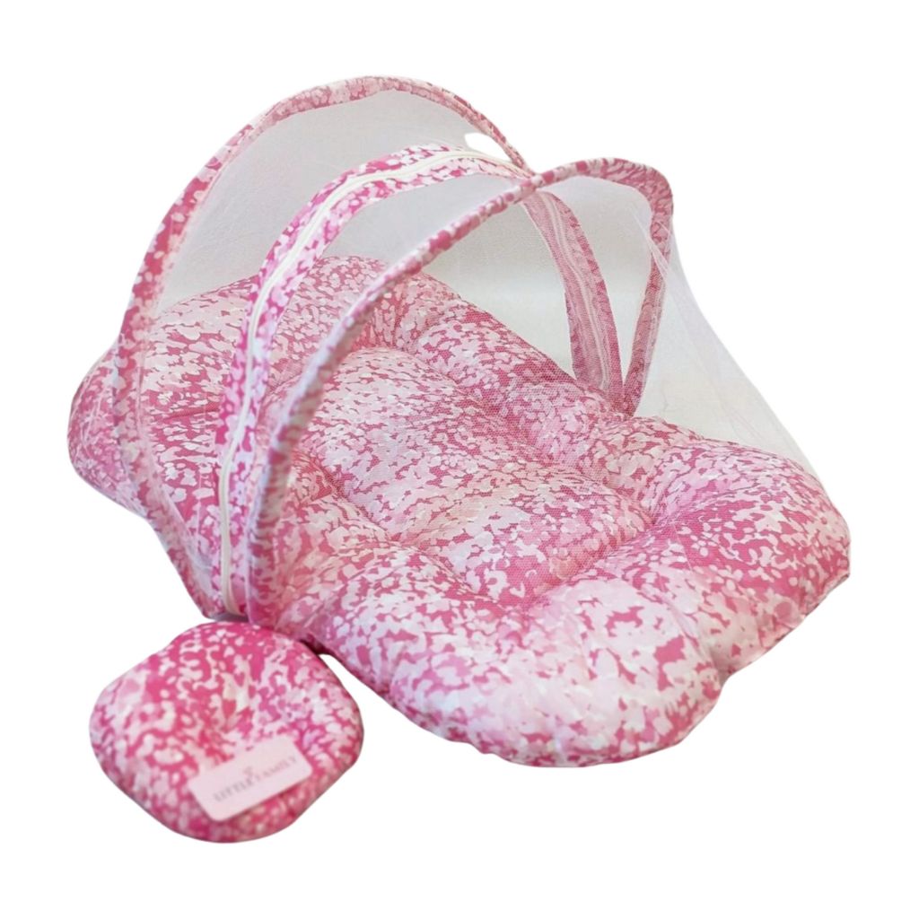 Pink Cotton Baby Bed with Mosquito Net – Large Size