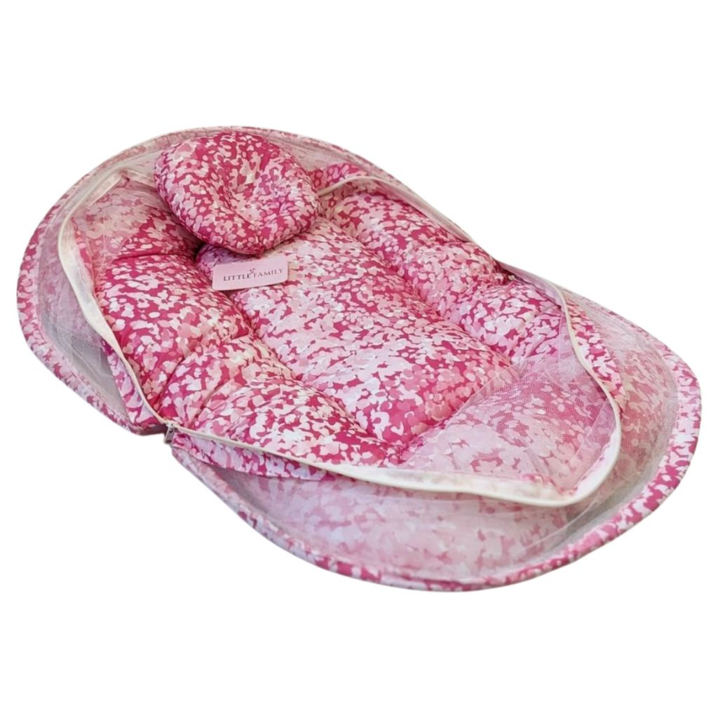 Pink Cotton Baby Bed with Mosquito Net – Large Size