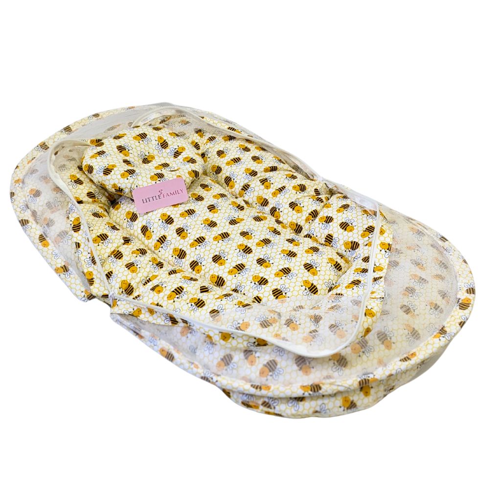 Bee Cotton Baby Bed with Mosquito Net – Large Size