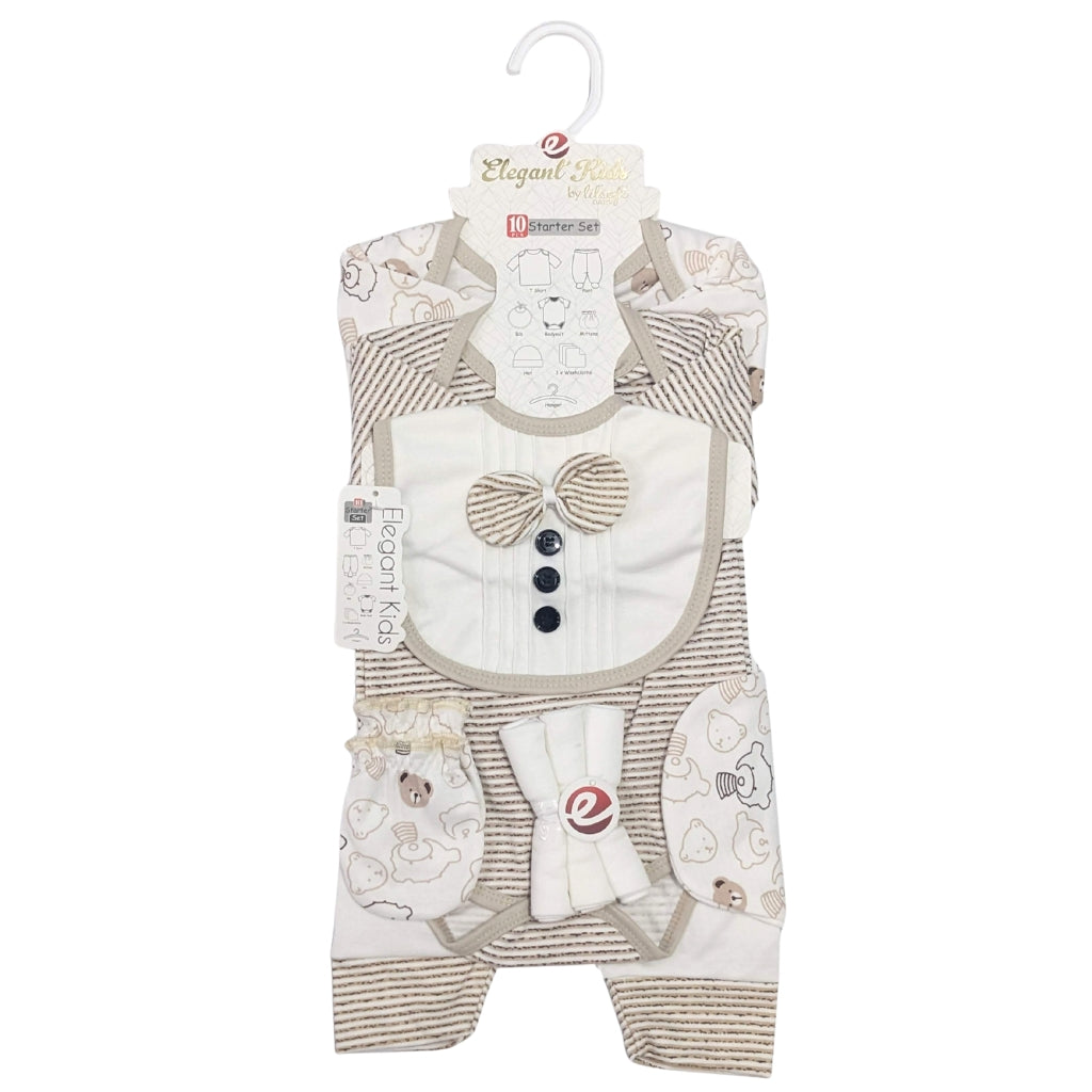 10-Piece Newborn Starter Gift Set – Formal Style (Brown)