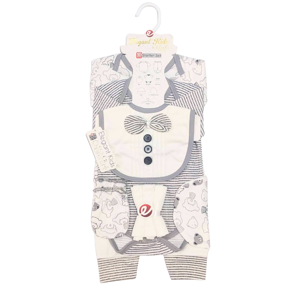 10-Piece Newborn Starter Gift Set – Formal Style (Grey)