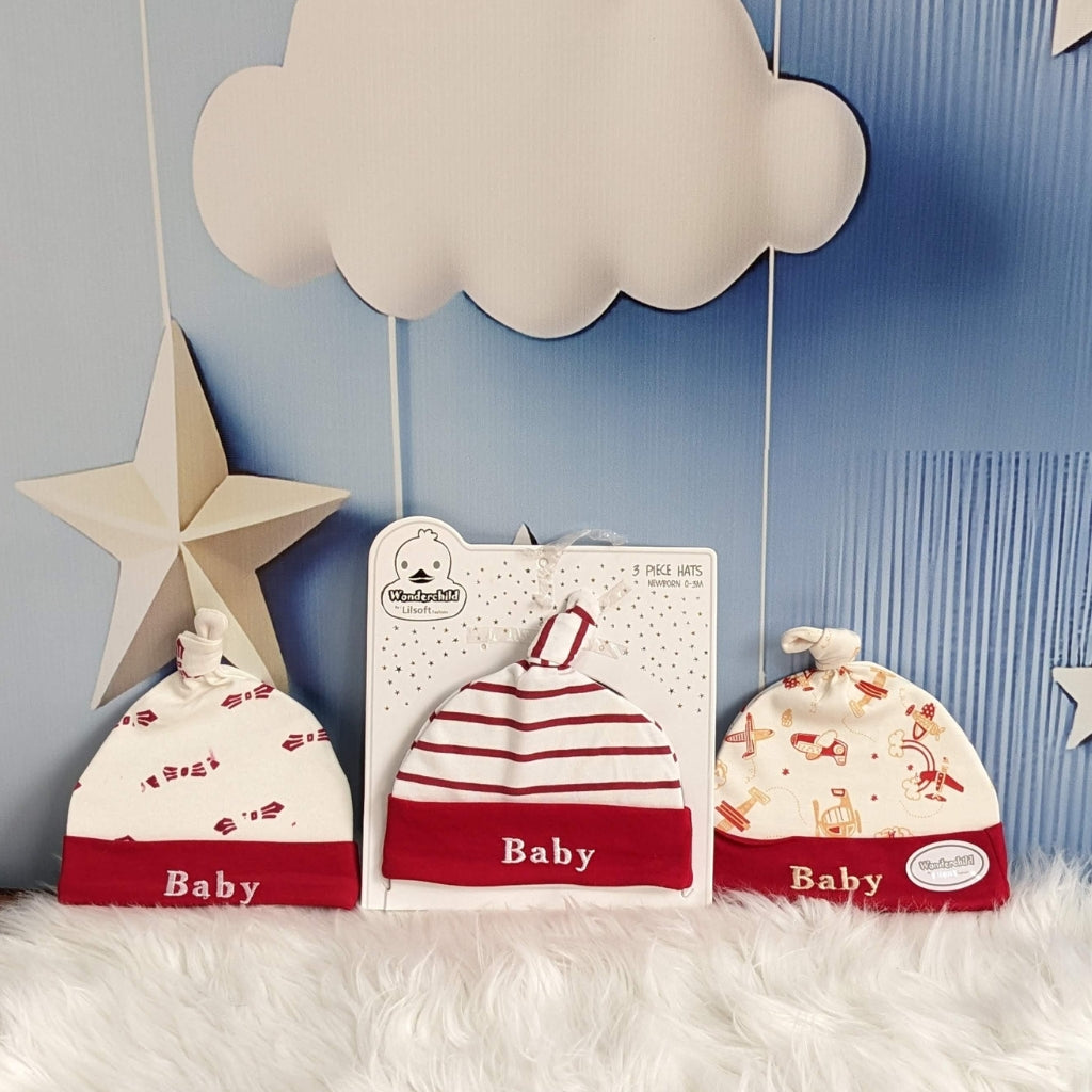 Wonderland Baby Trio Cap Set - Red
