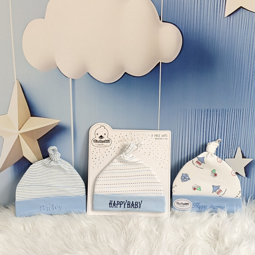 Wonderland Baby Trio Cap Set - Blue