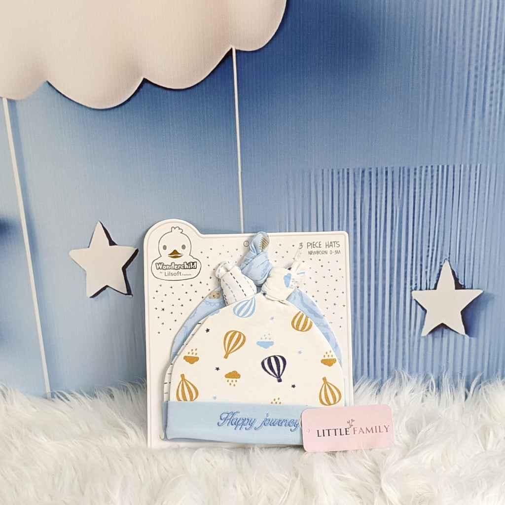 Wonderland Baby Trio Cap Set - Blue Air Baloon