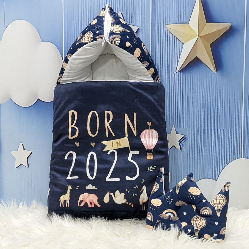 Born in 2025 – Velvet Baby Carry Nest (Navy Blue, Ultra-Soft & Cozy)