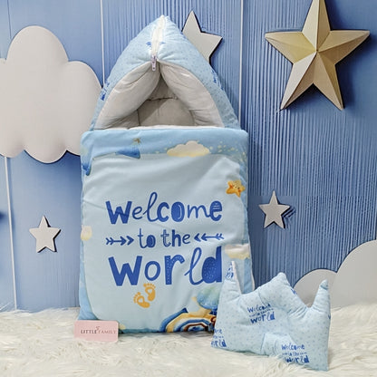 Velvet Newborn Carry Nest – Blue | “Welcome to the World” Edition