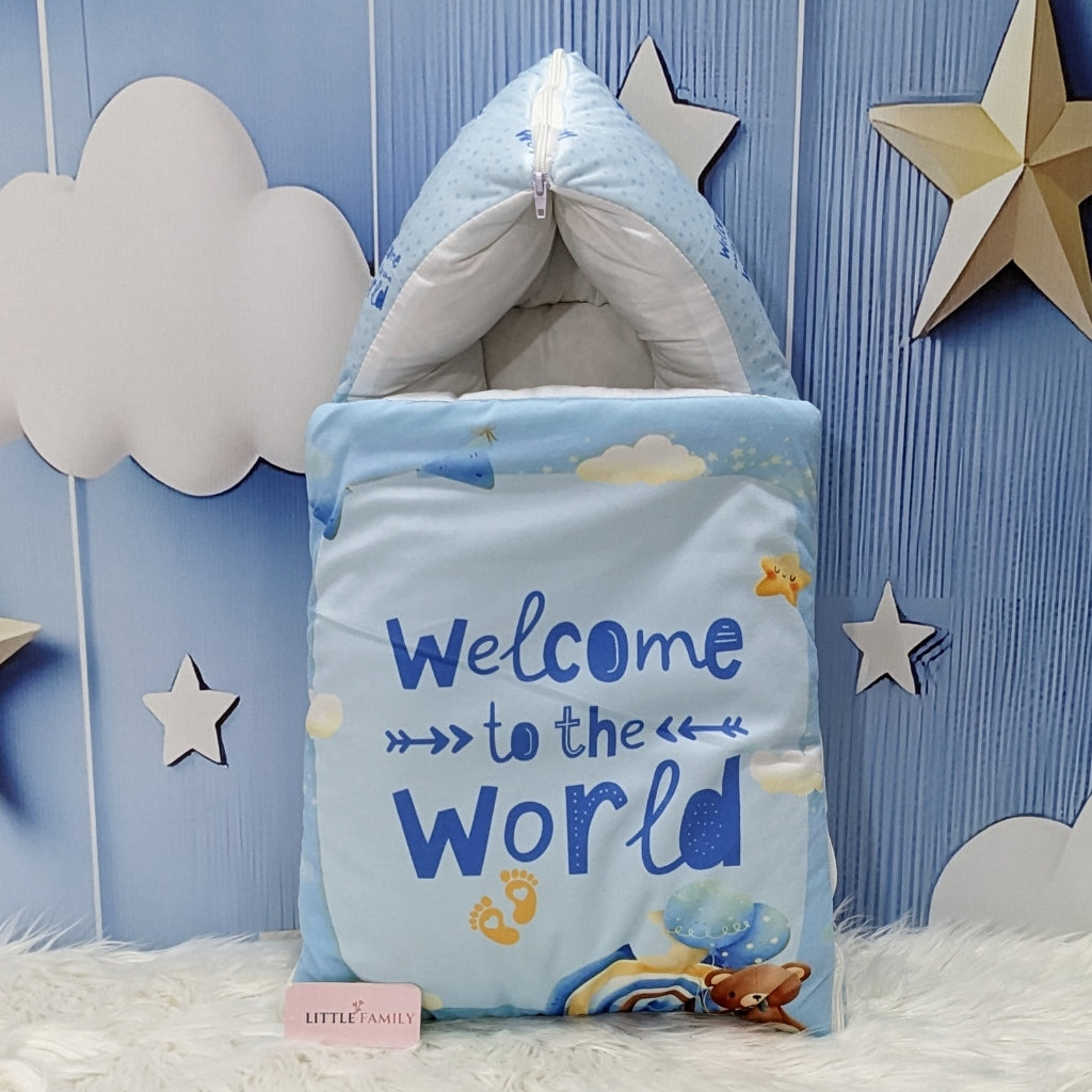 Velvet Newborn Carry Nest – Blue | “Welcome to the World” Edition