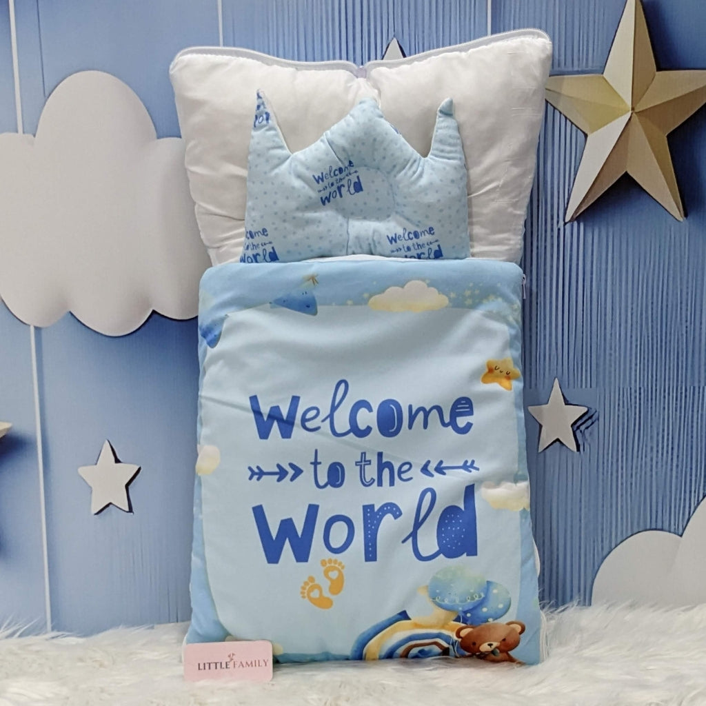 Velvet Newborn Carry Nest – Blue | “Welcome to the World” Edition