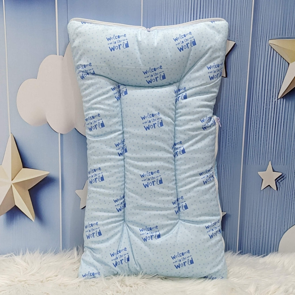Velvet Newborn Carry Nest – Blue | “Welcome to the World” Edition