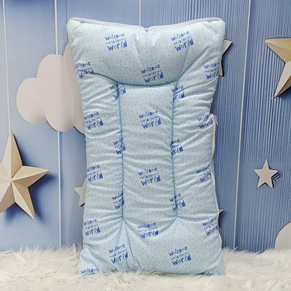 Velvet Newborn Carry Nest – Blue | “Welcome to the World” Edition