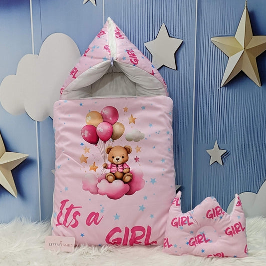 Velvet Baby Carry Nest - Pink | "It's a Girl" Edition