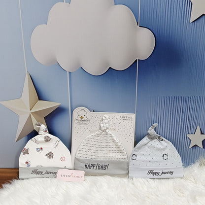 Wonderland Baby 3-Piece Hat Set - White Grey