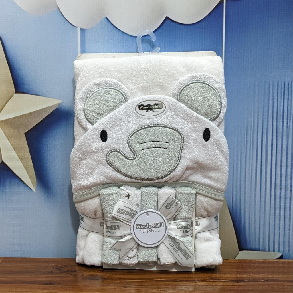 White Elephant Hooded Towel Set – Soft Cotton for Babies