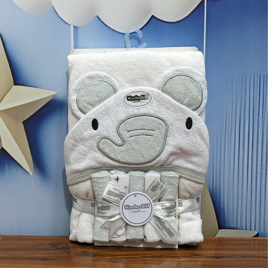 White Elephant Hooded Towel Set – Soft Cotton for Babies
