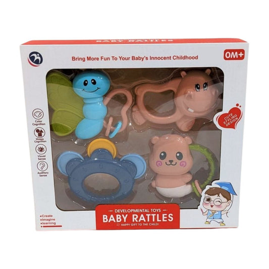 Deluxe 4-Piece Baby Rattle Set – Animal Shapes for Sensory & Motor Development