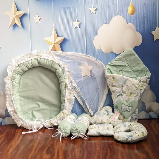 Floral Mint Baby Bedding Set - 9 Pieces