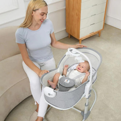 Mastela 6-in-1 Adjustable Bedside Crib - Music & Rocking Function