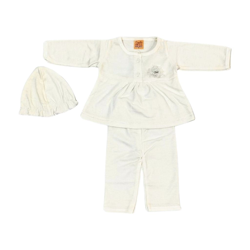 White 3-Piece Frock Set For New Born Baby