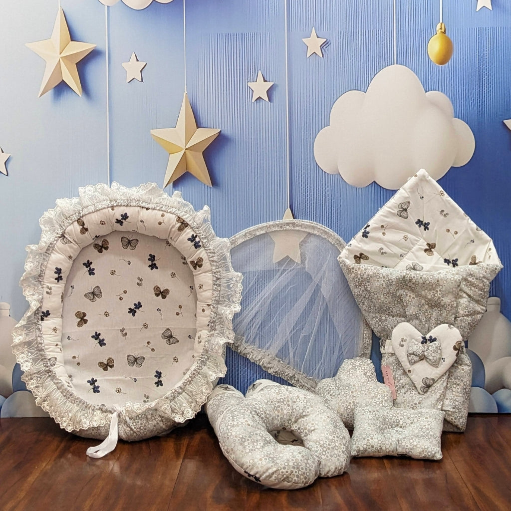 Silver Grey Bubbles Baby Bedding Set - 9 Pieces