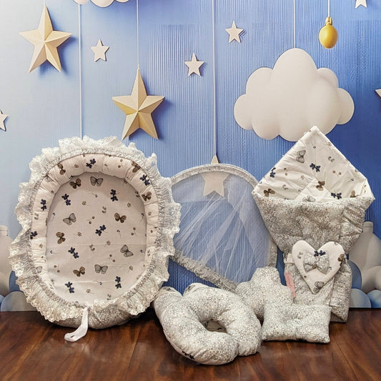 Silver Grey Bubbles Baby Bedding Set - 9 Pieces