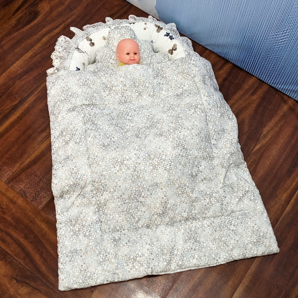 Silver Grey Bubbles Baby Bedding Set - 9 Pieces