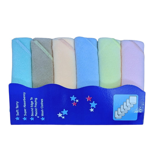 Soft Terry Baby Face Towels – Set of 6 in Soothing Pastel Shades