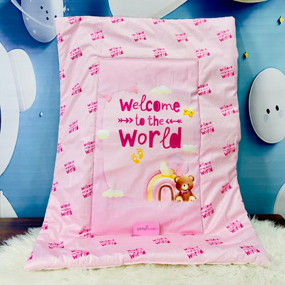 Premium 7-Piece Velvet Baby Bedding Set | "Welcome to the World - Pink