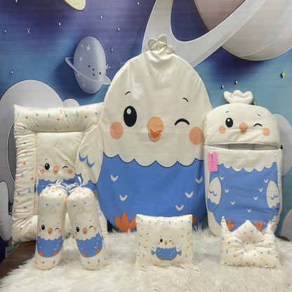 Premium 7-Piece Egg Chick Velvet Baby Bedding Set - Blue