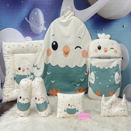 Premium 7-Piece Egg Chick Velvet Baby Bedding Set - Mint Green