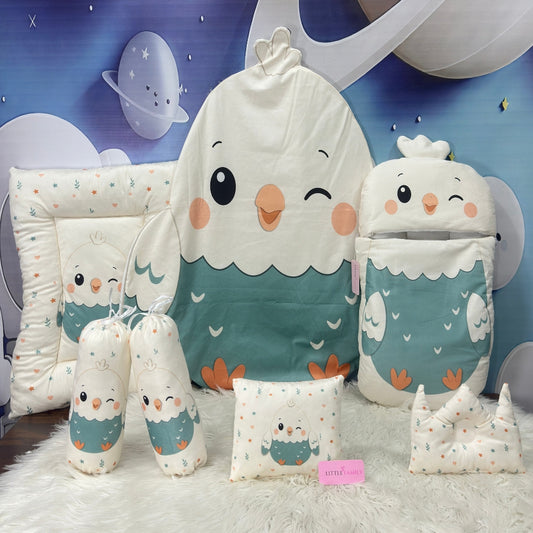 Premium 7-Piece Egg Chick Velvet Baby Bedding Set - Mint Green