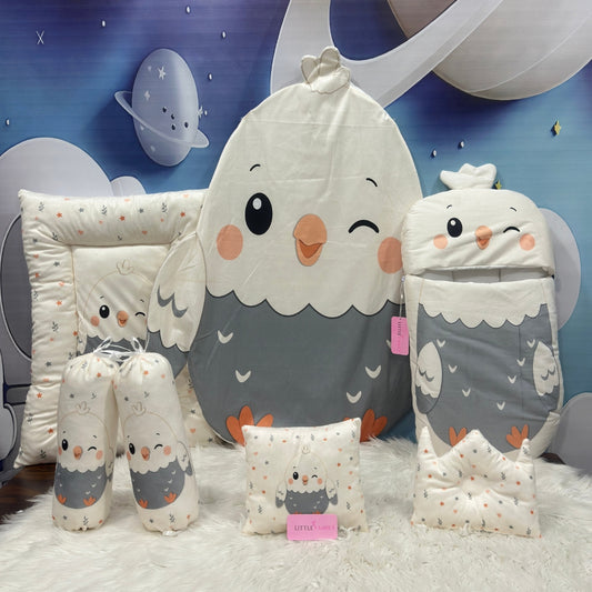 Premium 7-Piece Egg Chick Velvet Baby Bedding Set - Gray