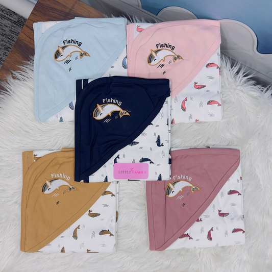 Premium Baby Hooded Wrapping Sheet | Fish