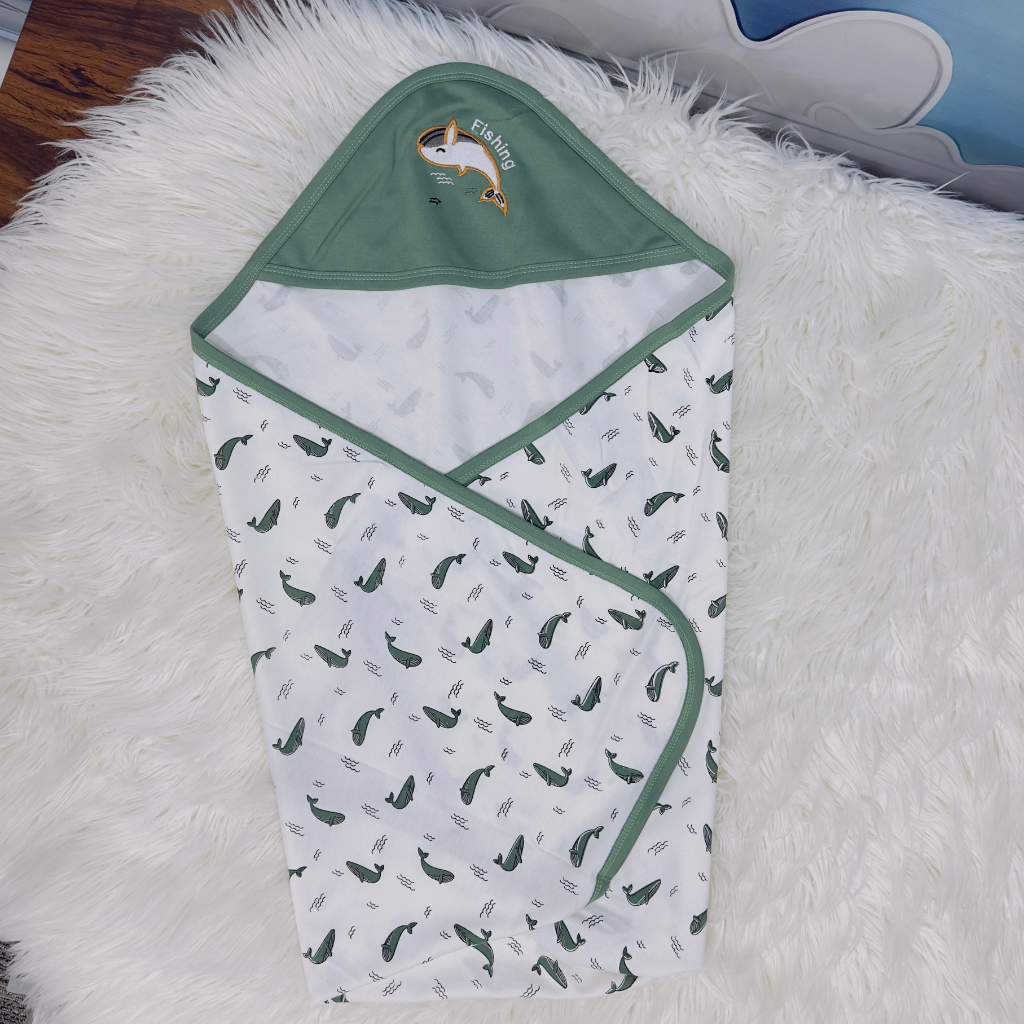 Premium Baby Hooded Wrapping Sheet | Fish