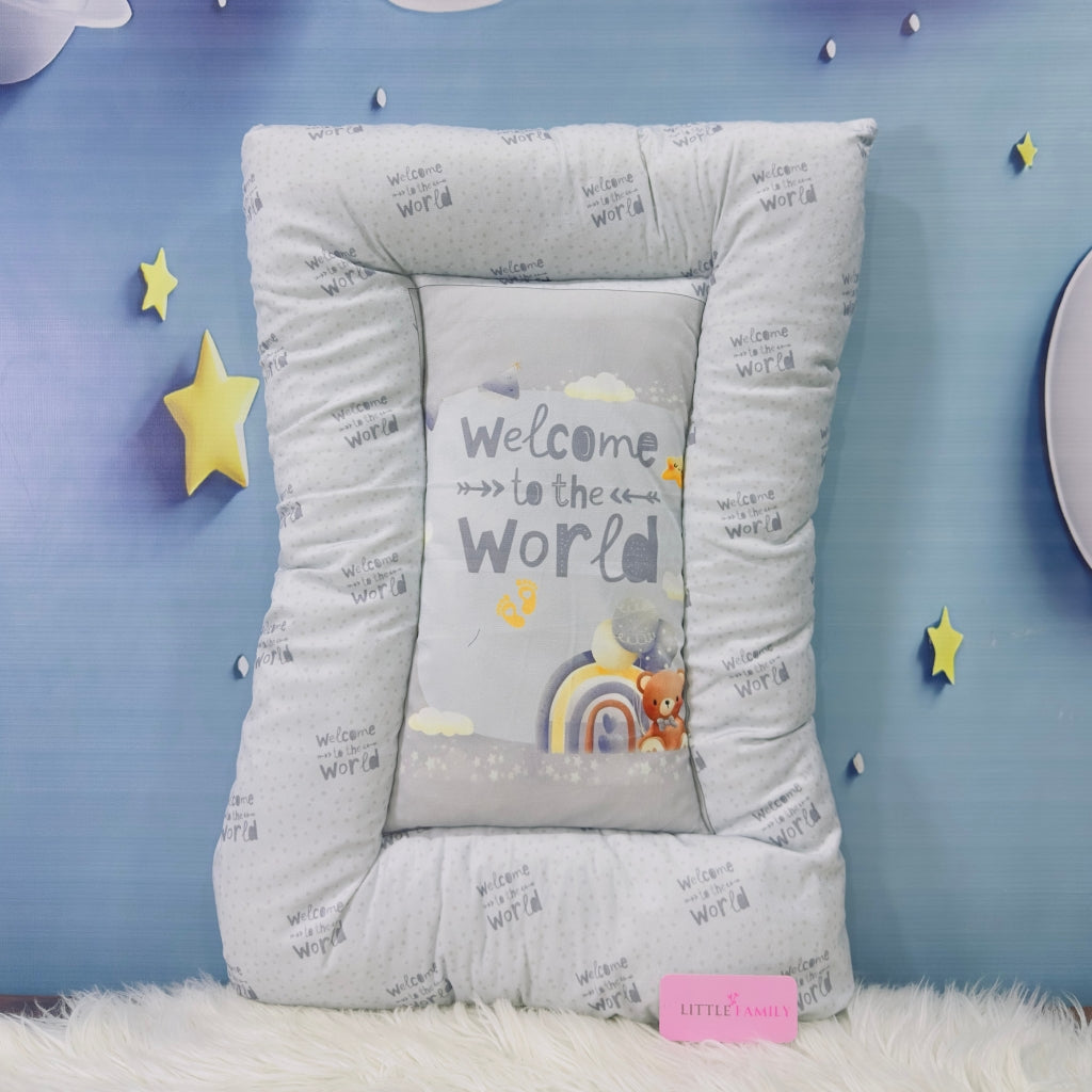 Premium 7-Piece Velvet Baby Bedding Set | "Welcome to the World - Gray