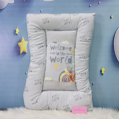 Premium 7-Piece Velvet Baby Bedding Set | "Welcome to the World - Gray