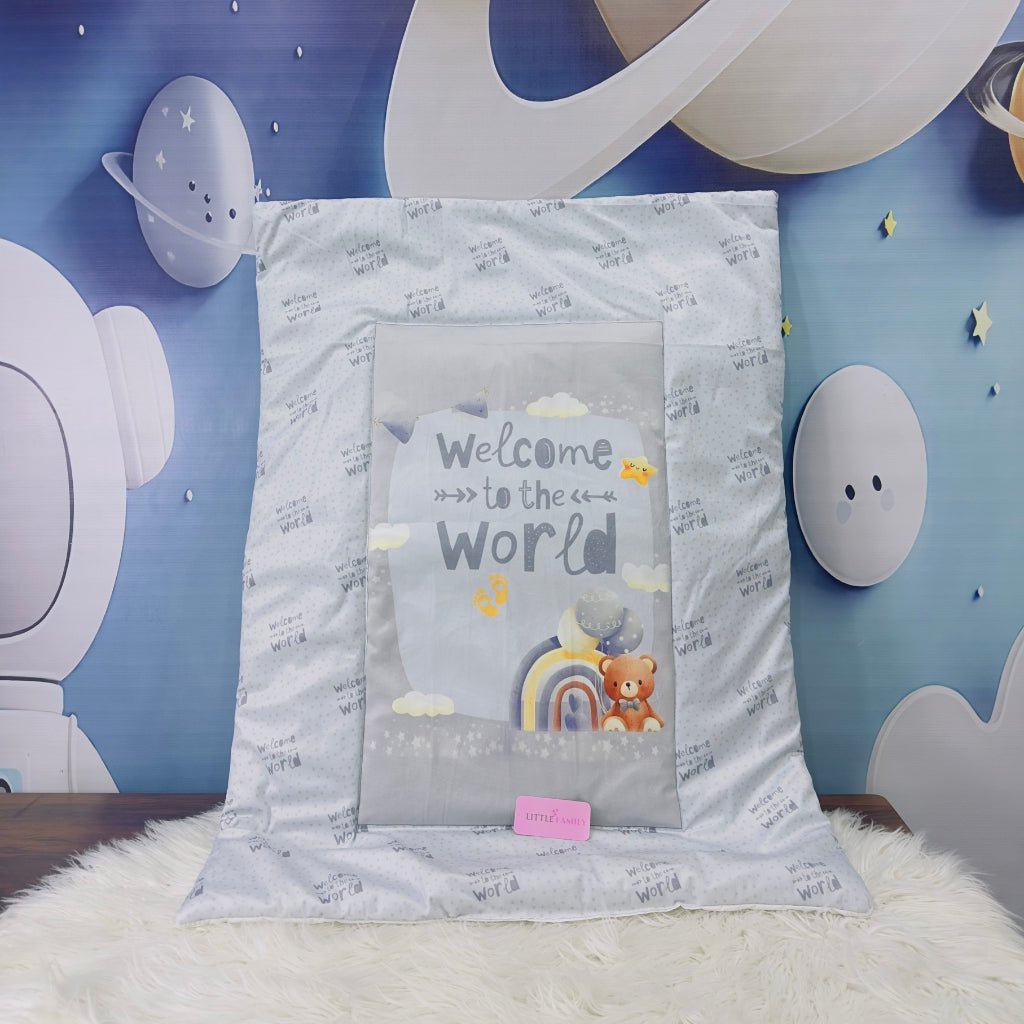 Premium 7-Piece Velvet Baby Bedding Set | "Welcome to the World - Gray