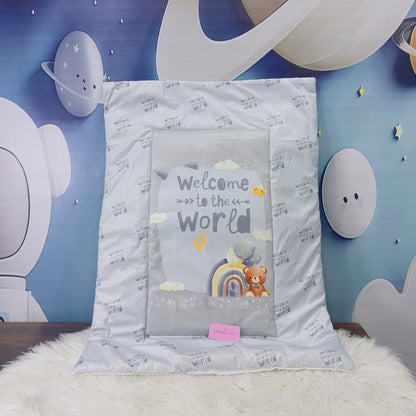 Premium 7-Piece Velvet Baby Bedding Set | "Welcome to the World - Gray