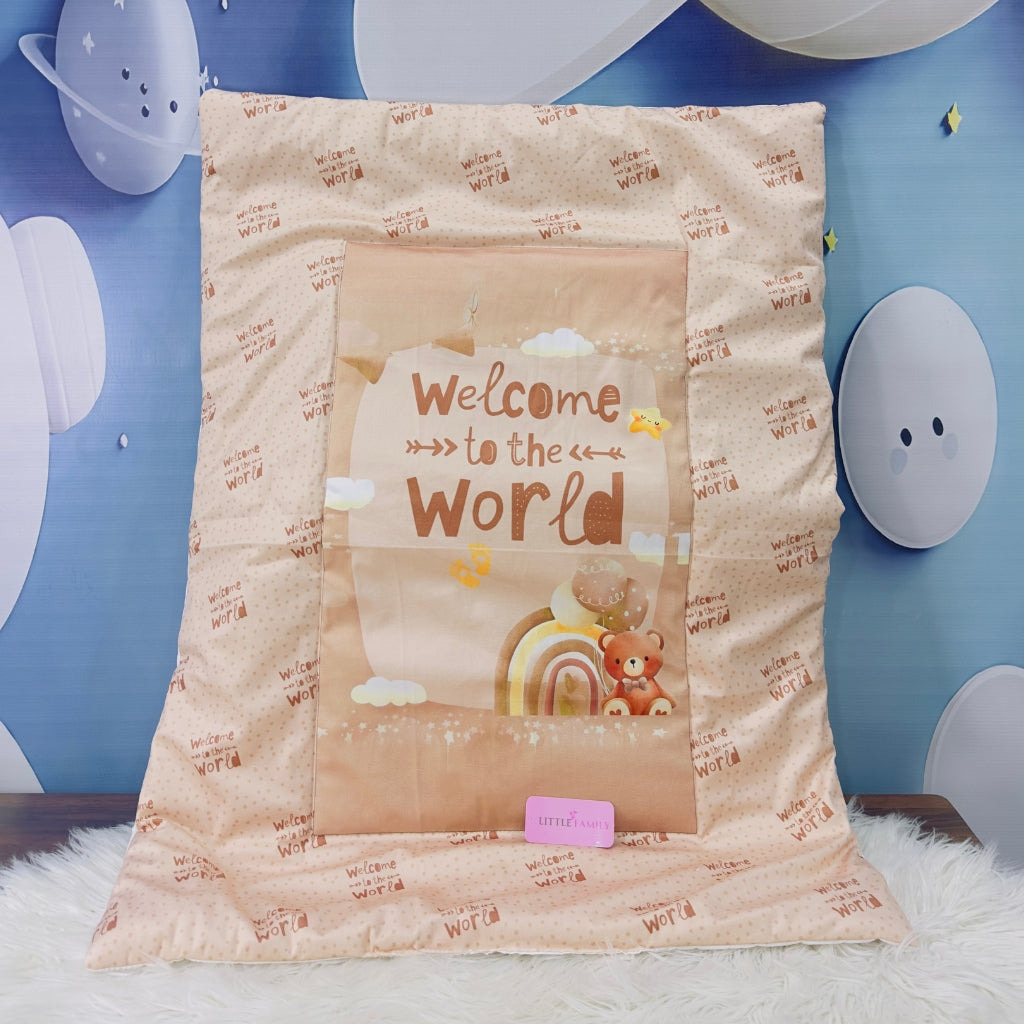 Premium 7-Piece Velvet Baby Bedding Set | "Welcome to the World - Brown