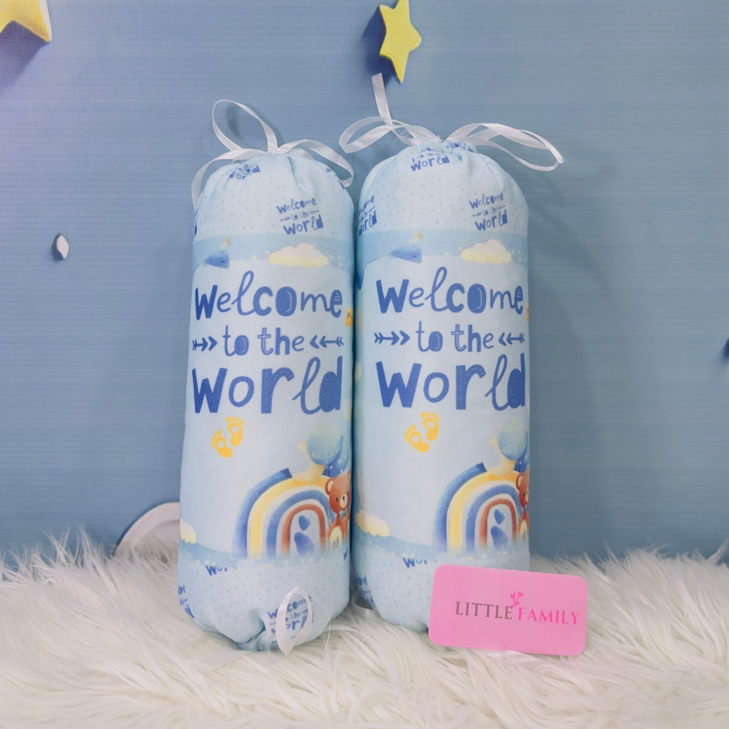 Premium 7-Piece Velvet Baby Bedding Set | "Welcome to the World - Blue