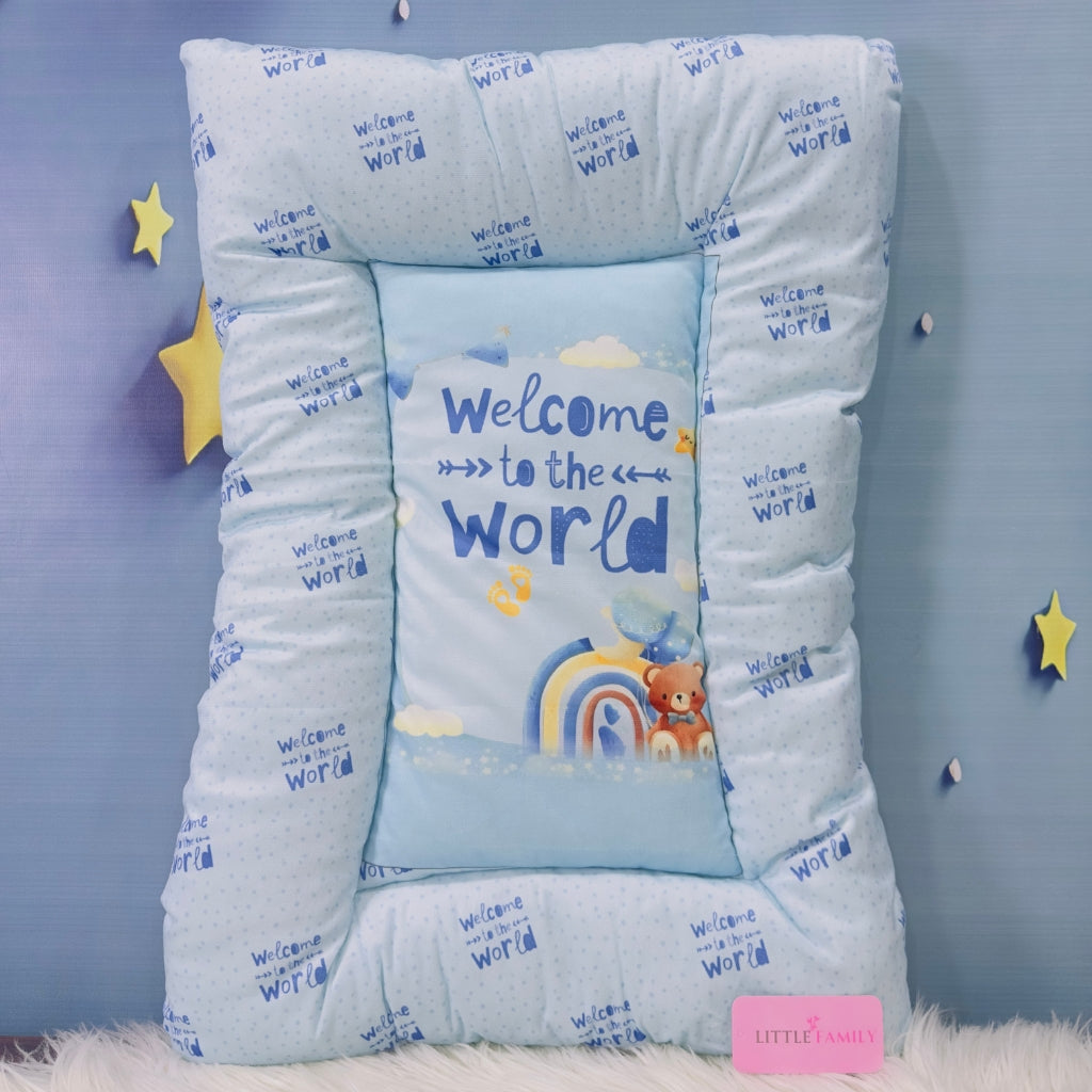 Premium 7-Piece Velvet Baby Bedding Set | "Welcome to the World - Blue
