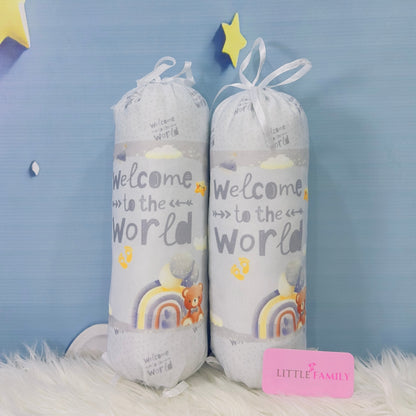 Premium 7-Piece Velvet Baby Bedding Set | "Welcome to the World - Gray