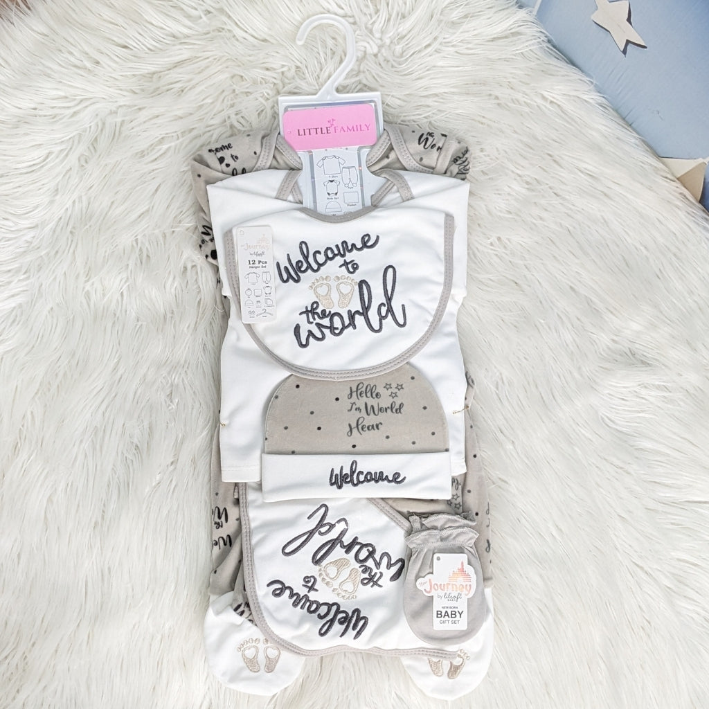 12-Piece Fleece Newborn Starter Set ( Welcome to the World ) – Grey