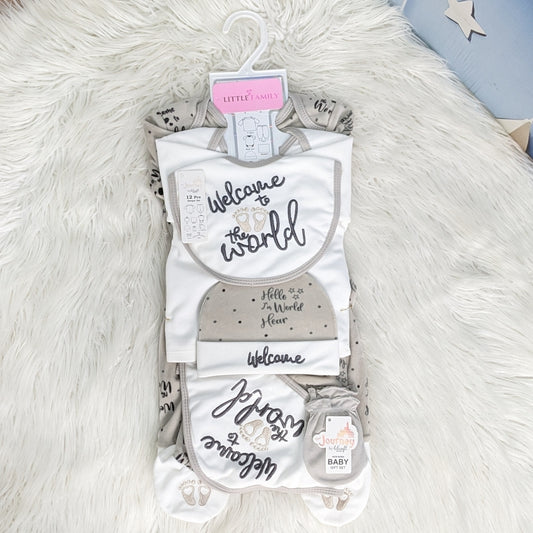 12-Piece Fleece Newborn Starter Set ( Welcome to the World ) – Grey