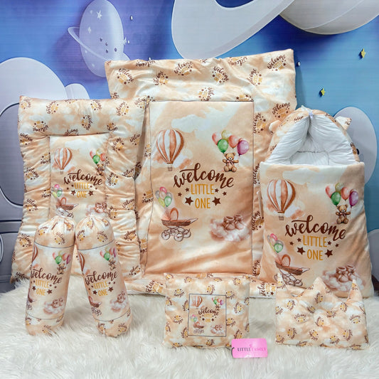 Premium 7-Piece Velvet Baby Bedding Set | "Welcome Little One" Edition - Brown