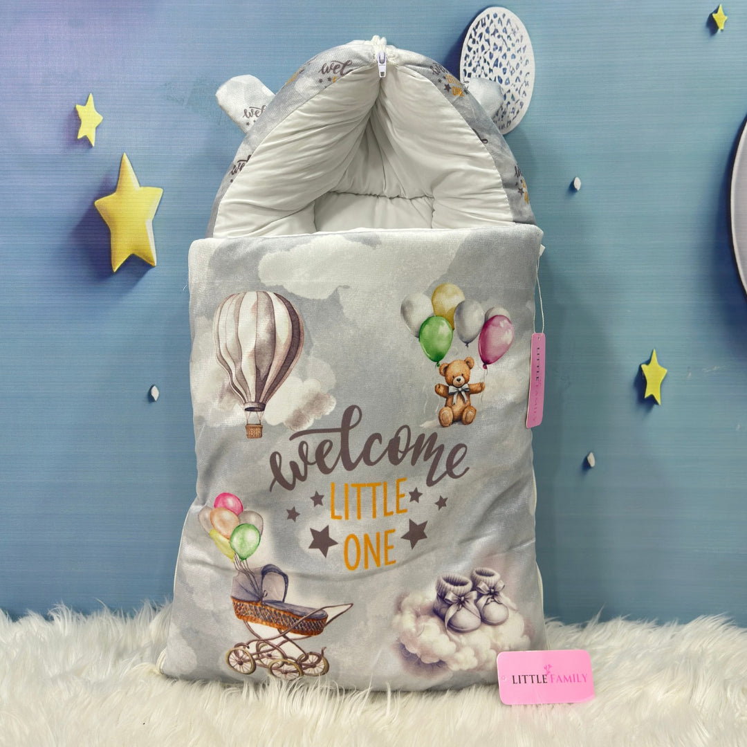 Premium 7-Piece Velvet Baby Bedding Set | "Welcome Little One" Edition - Grey