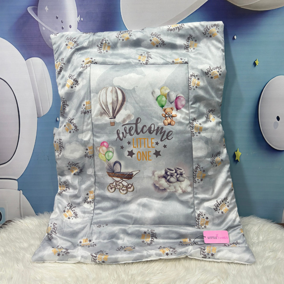 Premium 7-Piece Velvet Baby Bedding Set | "Welcome Little One" Edition - Grey
