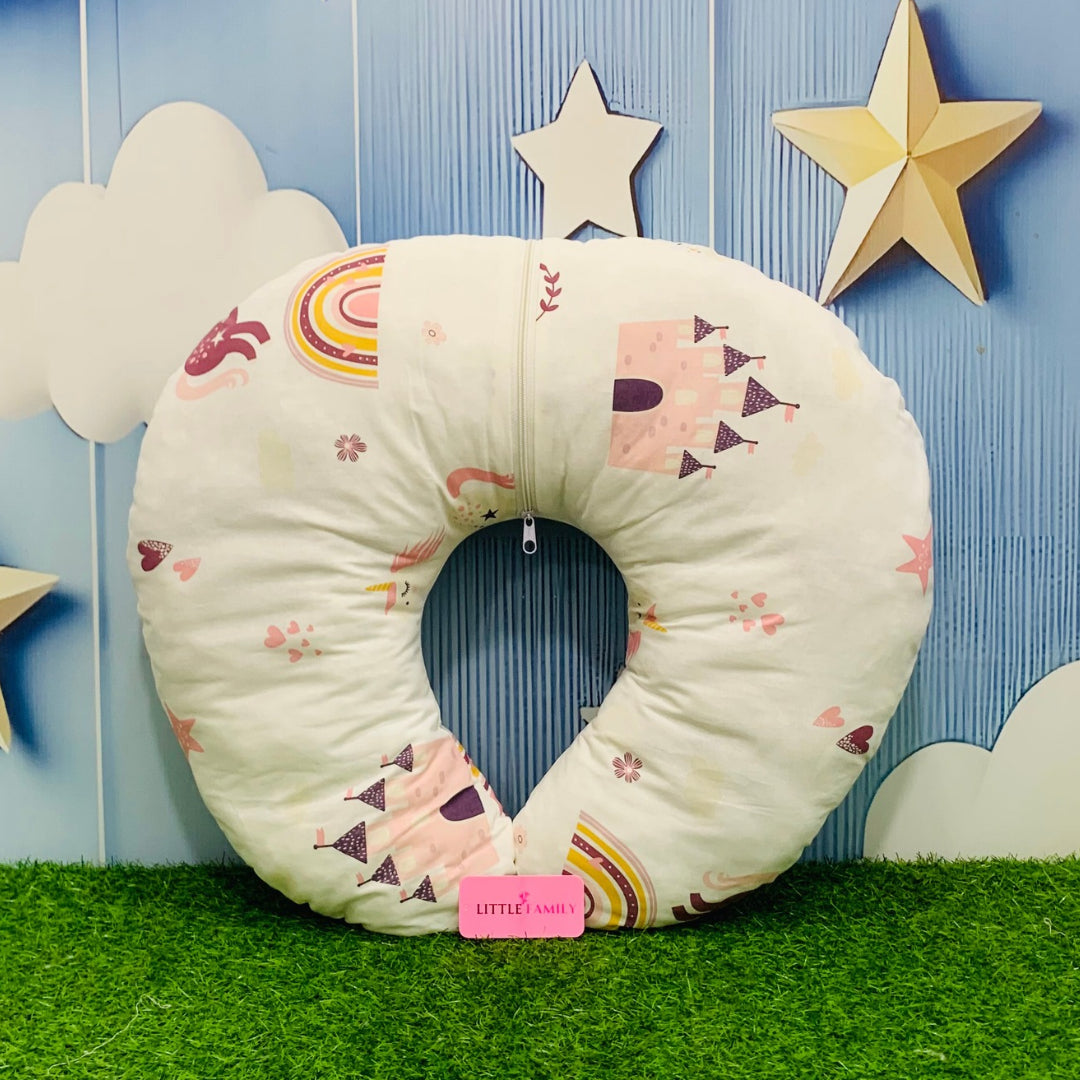 White Unicorn Theme Baby Feeding Pillow – Ergonomic Support for Breastfeeding Moms