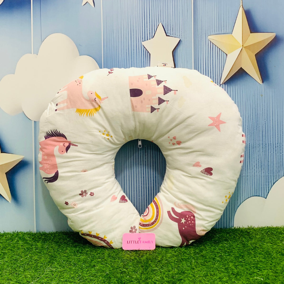 White Unicorn Theme Baby Feeding Pillow – Ergonomic Support for Breastfeeding Moms